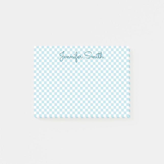 Kleines Blaß-Rotkehlchen-Ei Blau Karo Post-it Klebezettel (Vorderseite)