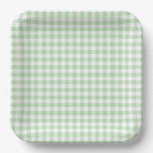 Kleines blassgrünes und weißes Gingham Pappteller