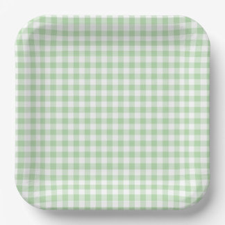 Kleines blassgrünes und weißes Gingham Pappteller