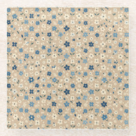 Kleines blau-weißes Blumenmuster Glasuntersetzer