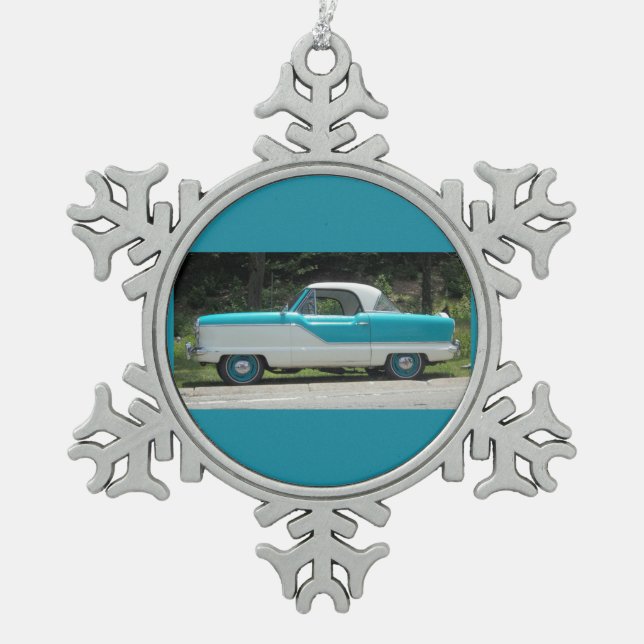Kleines blaues Metropolitian Nash niedliches Schneeflocken Zinn-Ornament (Vorderseite)