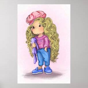 Kleines blondes Mädchen Häschen Spielzeug Liebe Po Poster