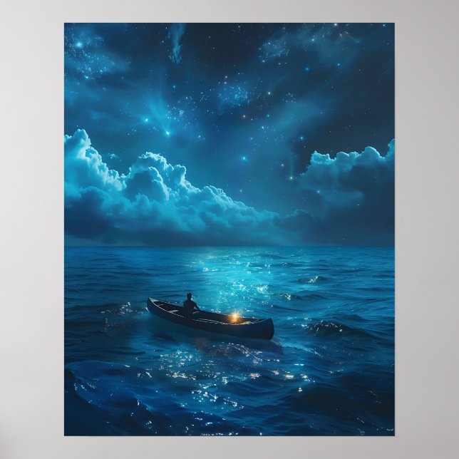 Kleines Boot auf dem Ozean Poster (Vorne)