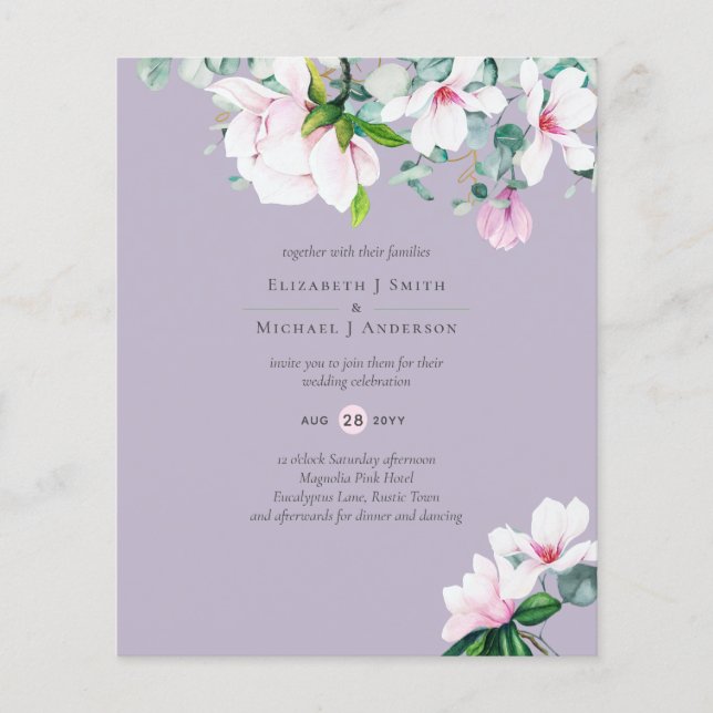 KLEINES BUDGET Rosa Magnolias Eukalyptus Lilac Wed Flyer (Vorne)