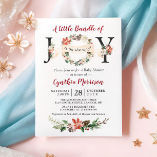 Kleines Bündel Freude Poinsettia Floral Babyparty Einladung