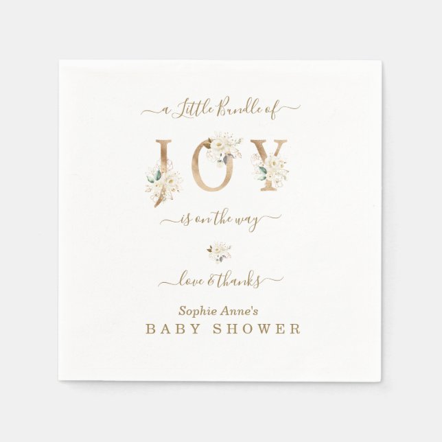 Kleines Bündel von Joy White Gold Blumendusche Serviette (Vorderseite)