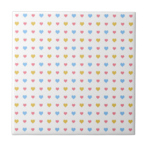 Kleines Bunte-Herzen-Muster Rosa Blau Gelb Fliese