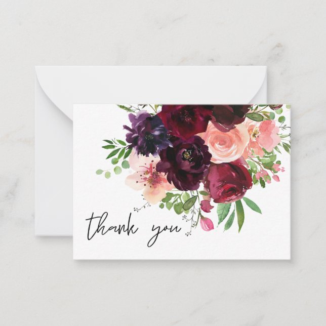 Kleines Burgund & Blush Floral Danke Karte 2 (Vorderseite)