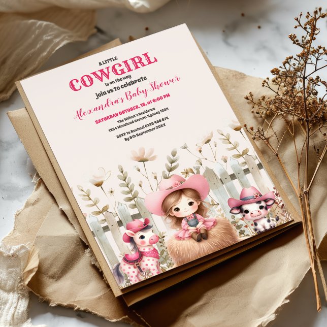 Kleines Cowgirl auf der Way Baby Dusche Einladung (Von Creator hochgeladen)