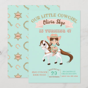 Kleines Cowgirl auf Pferdemädchen Geburtstag Einladung