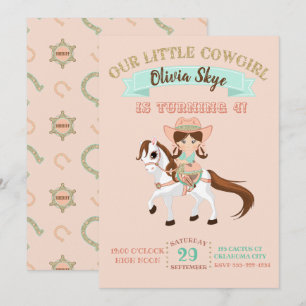 Kleines Cowgirl auf Pferdemädchen-Geburtstag Einladung