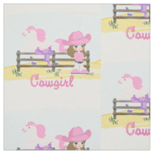 Kleines Cowgirl mit Pferde-und Sattel-Gewebe Stoff
