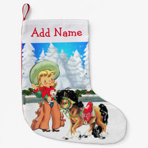 Kleines Cowgirl mit Pferdewinterszene Kleiner Weihnachtsstrumpf