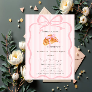 Kleines Croissant Rosa Schleife Rosa Streifen Baby Einladung