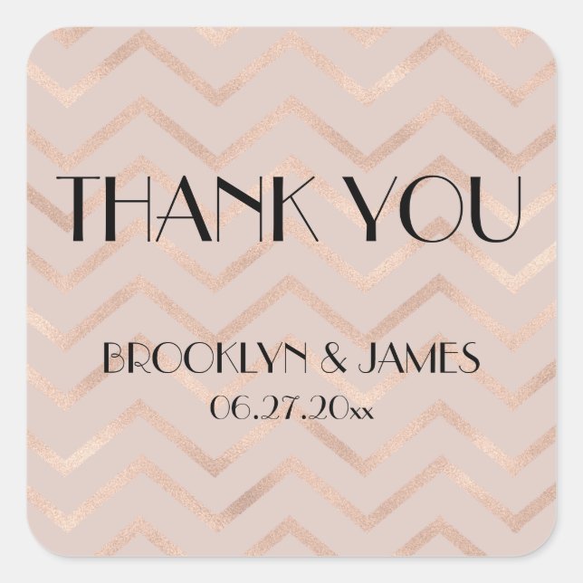 Kleines Dankeschön Rose Gold Zickzack Hochzeitstic Quadratischer Aufkleber (Vorderseite)