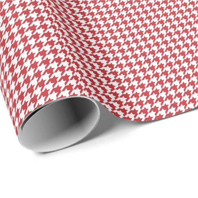 Kleines dunkelrotes und weißes Hahnentrittmuster Geschenkpapier (Rolleneckpunkt)