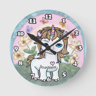 Kleines Einhorn Runde Wanduhr