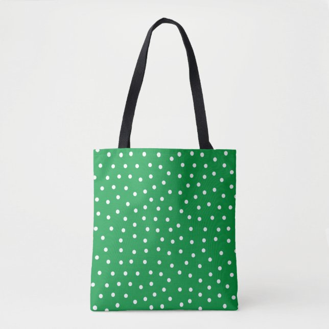 Kleines, einzigartiges White Polka Dot Pattern auf Tasche (Vorderseite)