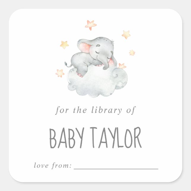 Kleines Elephant Girl Baby Shower Buchzeichen Quadratischer Aufkleber (Vorderseite)