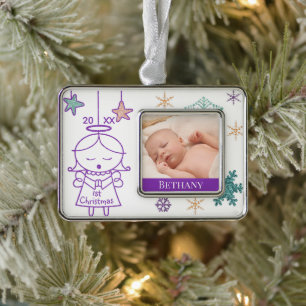 Kleines Engel Baby's erstes Weihnachtsfest-Foto Rahmen-Ornament Silber