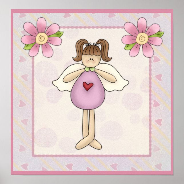 Kleines Engel-Girl mit rosa Blume Poster (Vorne)