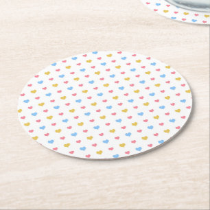 Kleines Farbherzmuster Gelb Pink Blau Runder Pappuntersetzer