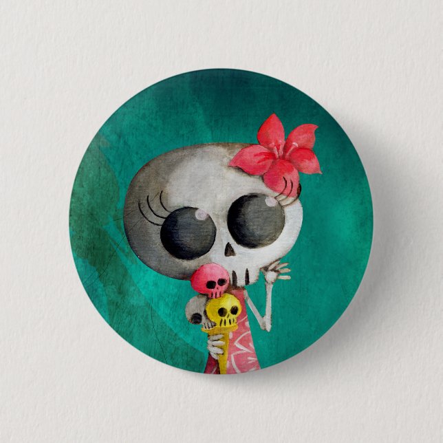 Kleines Fräulein Death mit Halloween-Eiscreme Button (Vorderseite)