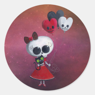 Kleines Fräulein Death Valentine Girl Runder Aufkleber