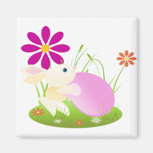 Kleines gelbes Baby-Häschen mit Blumen Magnet