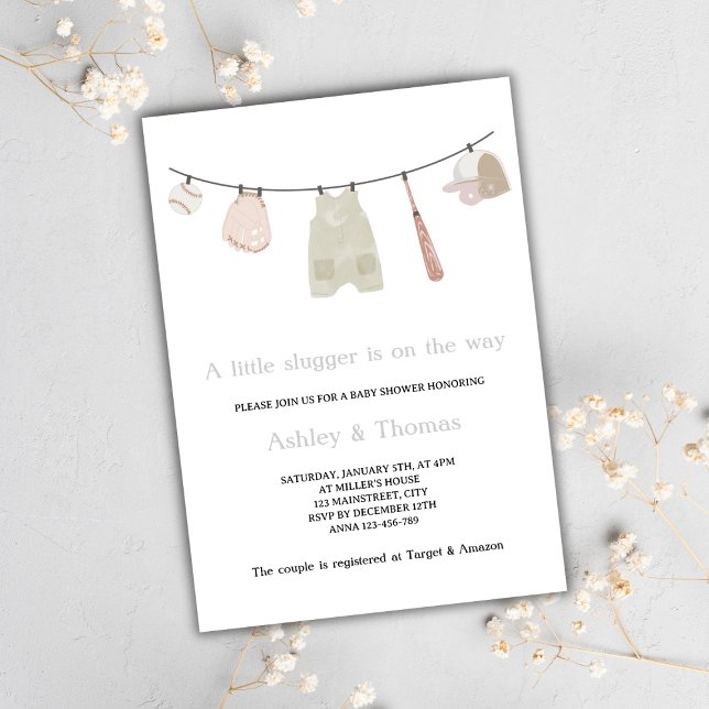 Kleines Gepäck auf dem Weg Baseball Babydusche Einladung (baseball little slugger on the way baby shower invitation gender neutral cute sports baby shower)