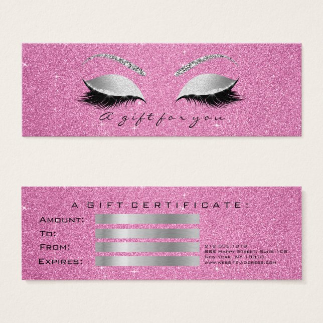 Kleines Geschenkgutschein Graue rosa Lashes Makeup (Vorne & Hinten)