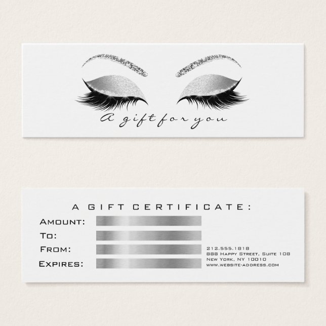 Kleines Geschenkzertifikat Grau weiße Lashes Makeu (Vorne & Hinten)