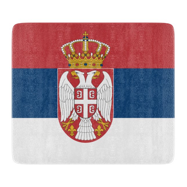 Kleines Glasschneidbrett mit serbischer Flagge Schneidebrett (Vorderseite)