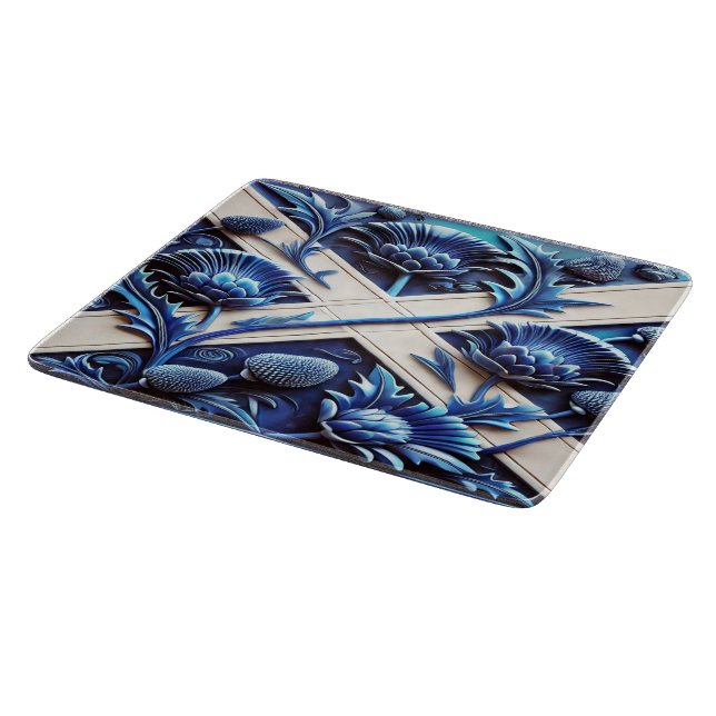Kleines Glasspanbrett mit Scottish Thistles Schneidebrett (Ecke)