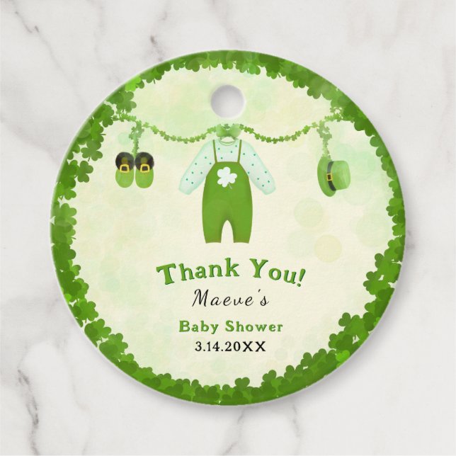 Kleines Glück 1 Kleeblatt Baby Outfit Babydusche Geschenkanhänger (Vorderseite)