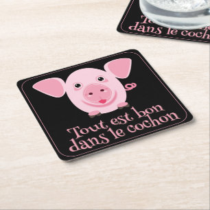 Kleines glückliches süßes rosa Schwein Rechteckiger Pappuntersetzer