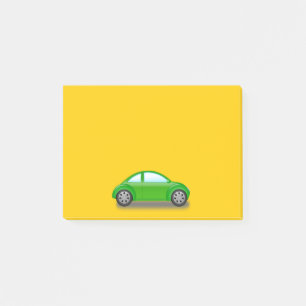 Kleines grünes Auto auf gelbem Pfosten Post-it Klebezettel