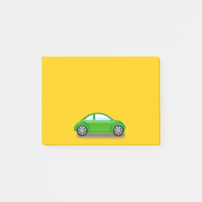 Kleines grünes Auto auf gelbem Pfosten Post-it Klebezettel (Vorderseite)