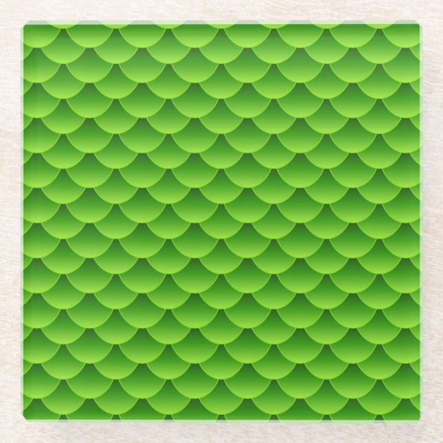 Kleines grünes Fisch-Skala-Muster Glasuntersetzer (Vorderseite)