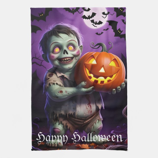 Kleines grünes Monster & Pumpkin Friend Geschirrtuch (Vertikal)