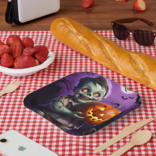 Kleines grünes Monster & Pumpkin Friend Pappteller