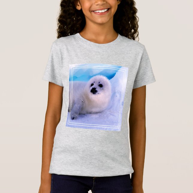 Kleines Harp Siegel in Schneeflocken überzogen T-Shirt (Vorderseite)