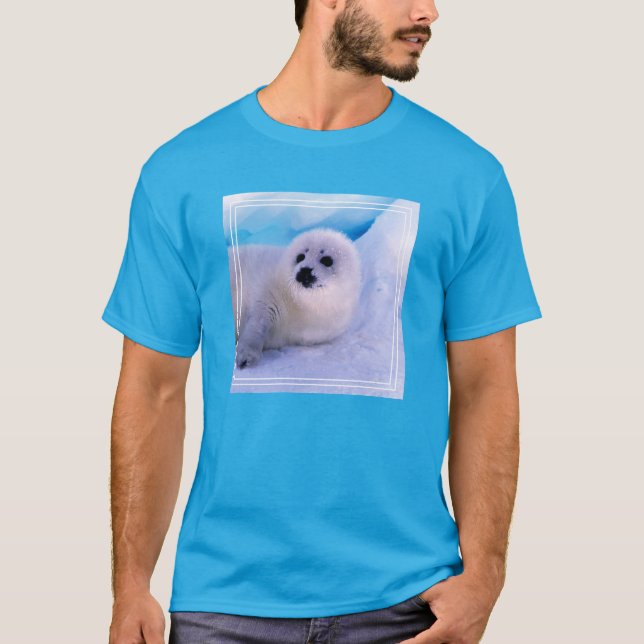 Kleines Harp Siegel in Schneeflocken überzogen T-Shirt (Vorderseite)