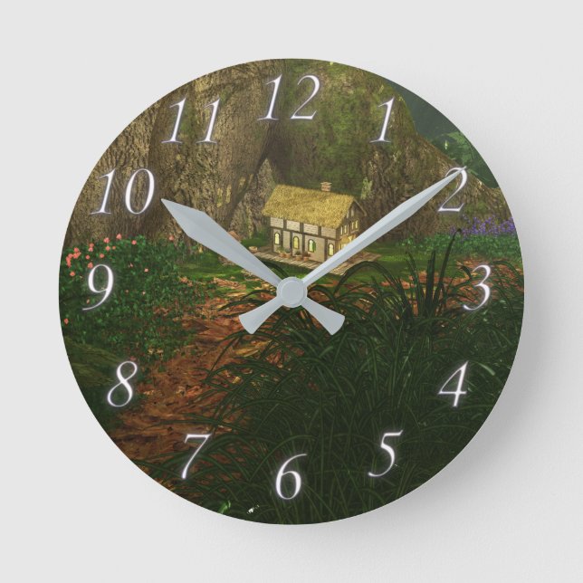 Kleines Haus in der großen Holzuhr Runde Wanduhr (Vorderseite)