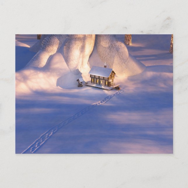 Kleines Haus in der Schneekarte Postkarte (Vorderseite)