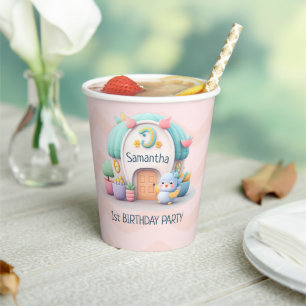 Kleines Haus mit Drache 1. Geburtstag Party Pappbecher