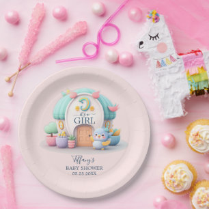Kleines Haus mit Dragon Girl Baby Dusche Pappteller