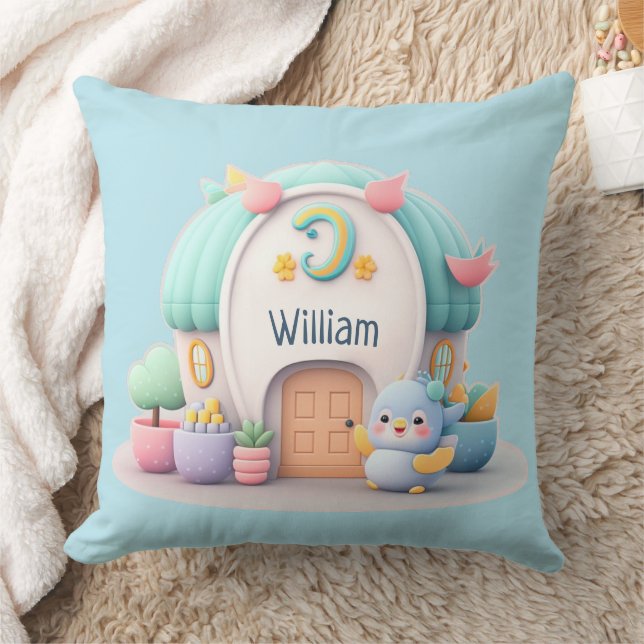 Kleines Haus mit wenig Drache und NAME Junge Kissen (Decke)