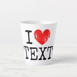 Kleines I-Herzlogo, latte Tasse mit Text in Not
