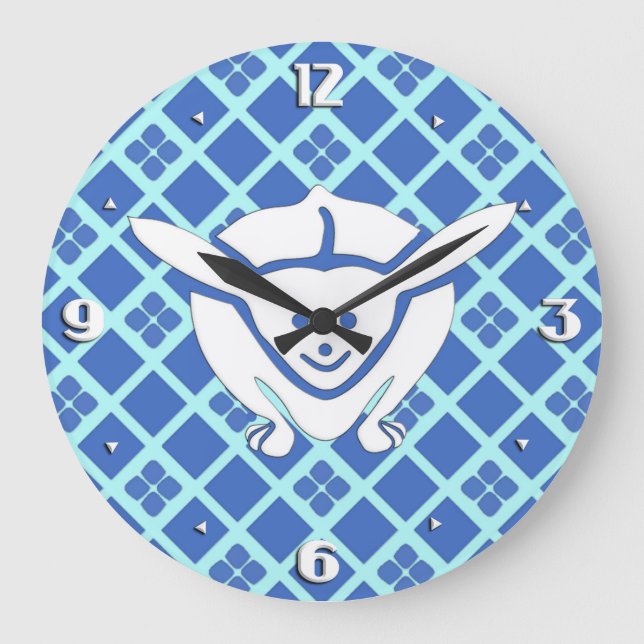 Kleines japanisches Kaninchen, blau Große Wanduhr (Vorderseite)